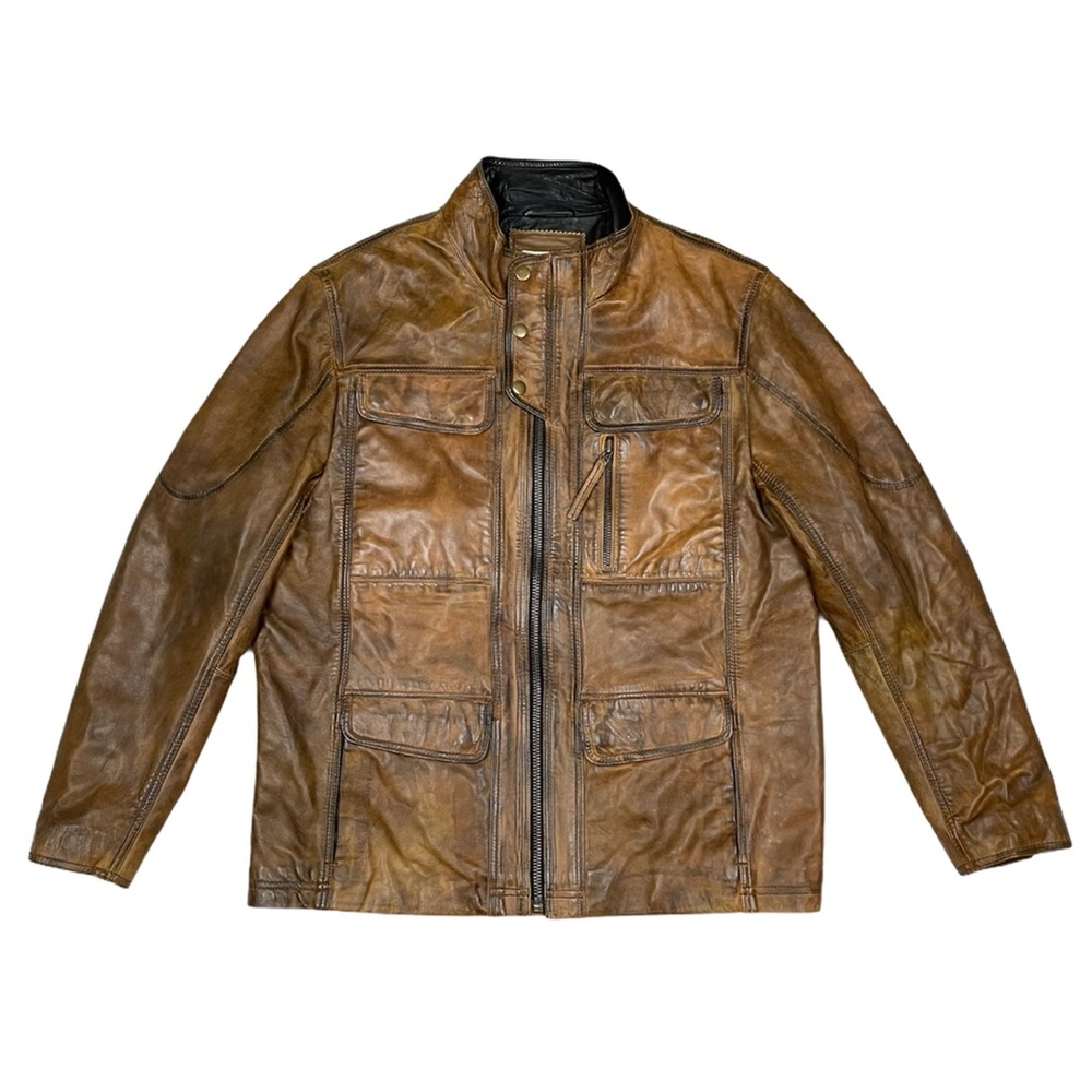 Carbon 2 Cobalt Men's Leather Jacket Flannel Lined